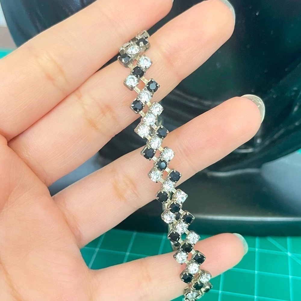 Vintage silver tone blue and white crystal bracelet